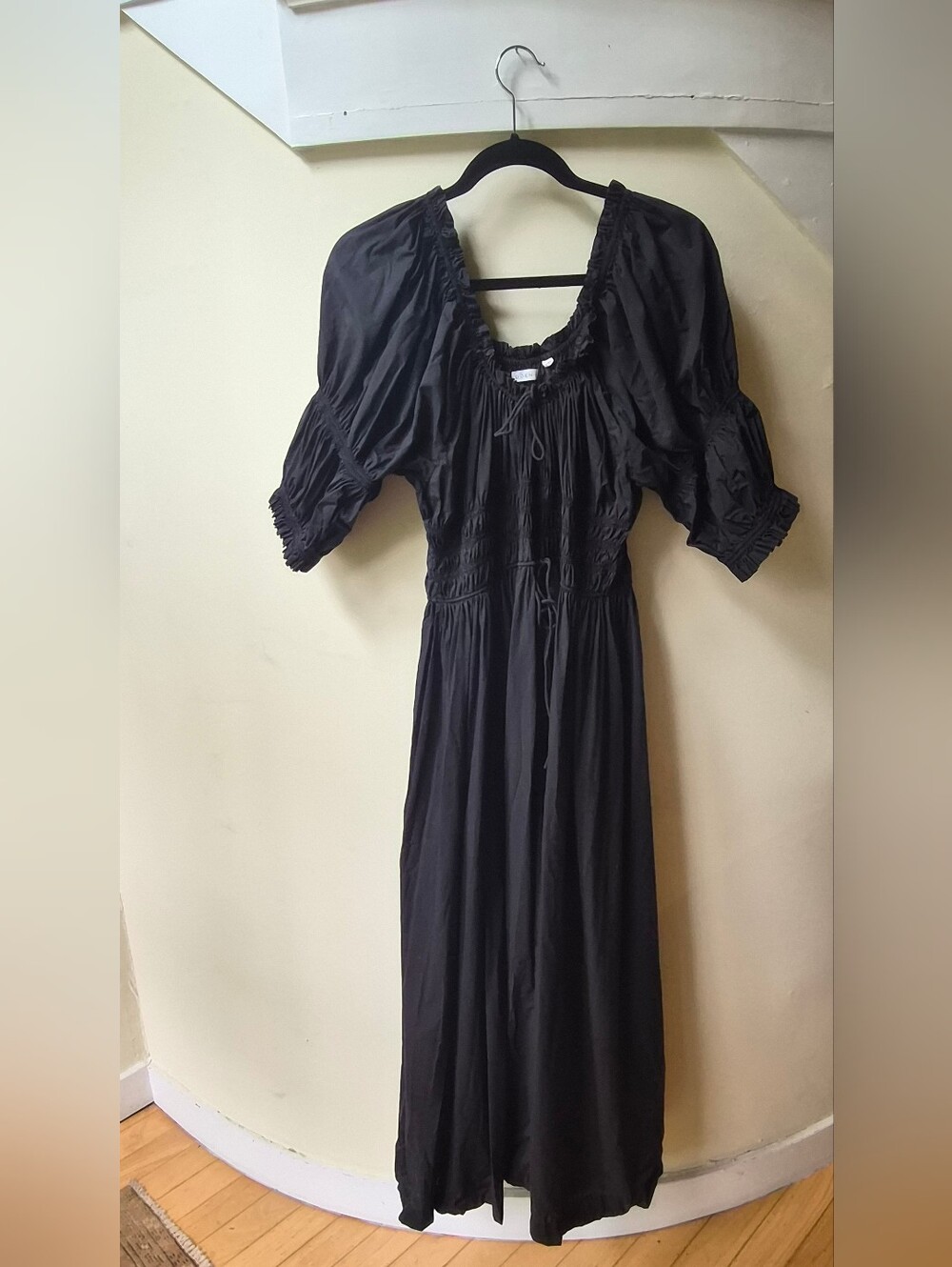 DÔEN Ischia Dress Black Organic Cotton Puff Sleeve Maxi XXL